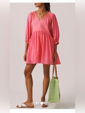 Velvet by Graham & Spencer Pink V-Neck Babydoll Mini Dress Zimmermann style.